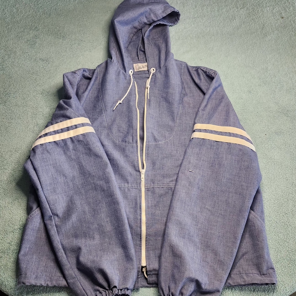 John Weitz Blue Hooded Jacket with White Stripes
